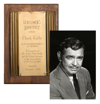 Clark Gables 1959 "Gentlemens Quarterly" Award and Original Photograph
